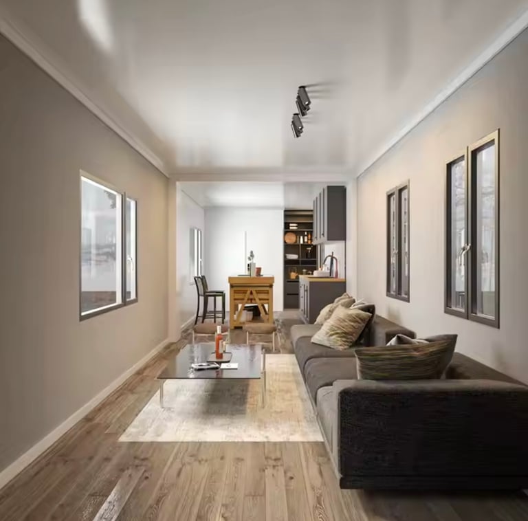 1BHK Duplex Prefab House with Rooftop Deck, Fully Furnished Modular Kitchen and Washroom Interiors, 592 sq. ft, Tiny House, Prefab Container House, Easy Setup 2