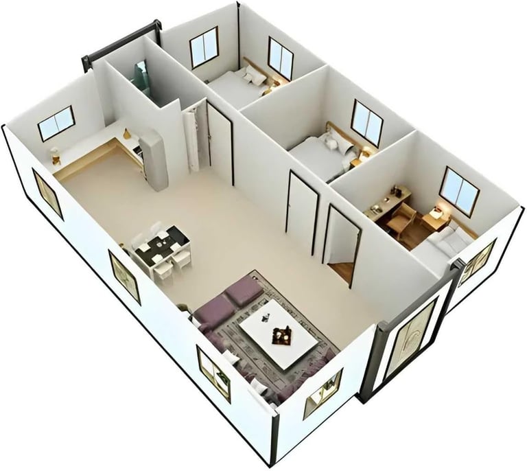 40ft House with Luxury Design, with 3 Bedroom, 1 Living Room, 1 Bathroom and Kitchen,Prefab House for Living, Foldable Mobile Home Easy Setup & Move 2