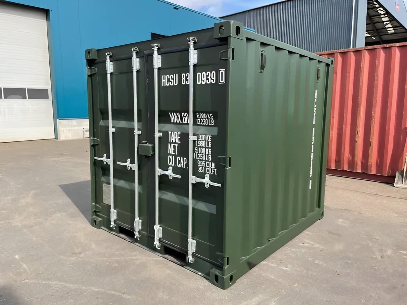 8ft One Trip Green Steel Shipping Container – ISO Certified & Durable