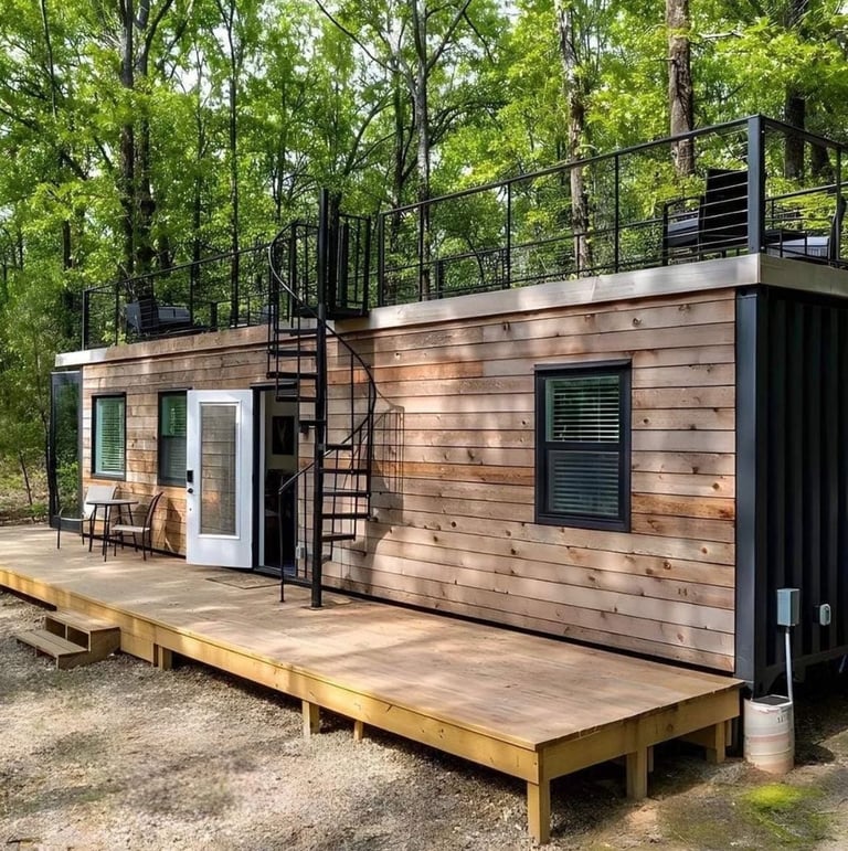 Luxury 1BHK 1BATH Tiny Home with Rooftop Deck, Container Home with Elegant Wooden Frame for Families, Fully Furnished Modern 2 Hour Set-Up, Customizable
